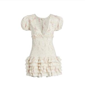 Love Shack Fancy Radia Dress in Cream and pale pink floral design